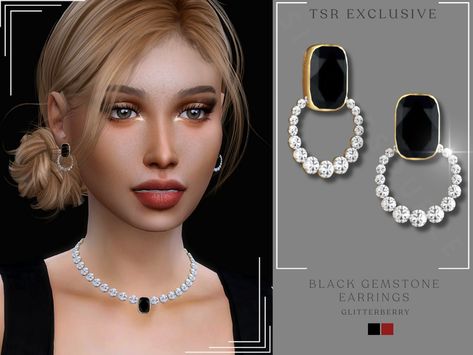 The Sims Resource - Black Gemstone Earrings Sims4 Jewelry Cc, Cc Jewelry, Sims 4 Wedding Dress, Halloween City, Sims Stories, Clothes Cc, Cc Hair, Sims Clothes, Los Sims