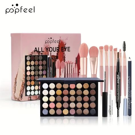 Makeup Set Eyeshadow Palette Eyeliner Eyebrow Pen Mascara And Makeup Brushes Set All In One Makeup Set Box | 24/7 Customer Service | Temu Eyebrow Concealer, Make Up Kits, Crayon Eyeliner, Eye Makeup Set, Party Make-up, Vibrant Makeup, Complete Makeup, Lipstick Palette, Gift Makeup