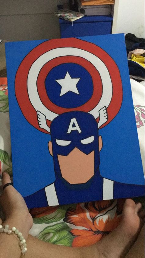 Marvel Painting Ideas Easy, Marvel Canvas Painting, Captain America Painting, Superman Painting, Marvel Canvas Art, Captain America Drawing, Captain America Canvas, Avengers Painting, Spiderman Canvas