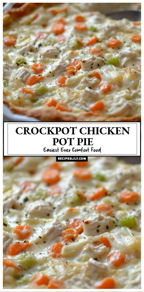 I can't get enough of this comforting Crockpot Chicken Pot Pie! It's my go-to recipe for busy days when I want something cozy and delicious. Just throw everything in the slow cooker, and let it do the magic. Perfectly creamy with tender chicken and veggies, it's pure comfort food that brings everyone to the table! Crockpot Chicken Pot Pie No Cream Of, Crockpot Chicken Pot Pie Filling, Crustless Chicken Pot Pie Crockpot, Chicken Pot Pie In Crockpot, Chicken Pot Pie Crock Pot, Veg All Casserole, Slow Cooker Chicken Pot Pie, Crockpot Chicken Pot Pie, History Tips