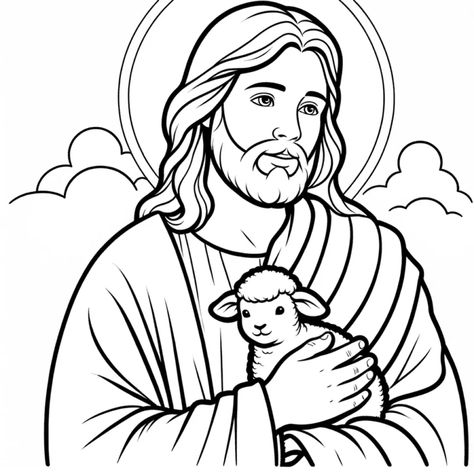 Jesus Coloring Pages ᗎ Coloring book – Coloring Template - yoyoColoring Jesus Coloring Pages For Kids, Cloisonne Painting, Church Drawing, Jesus Drawing, Celtic Knot Drawing, Coloring Template, Kids Church Activities, Good Shepard, Jw Humor