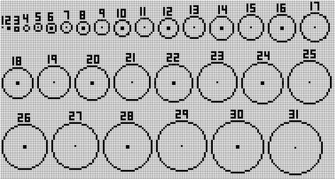 New circle guide, 1-31. Even diameters, bigger, no interior corners. - Imgur Minecraft Circle Chart, Minecraft Circle, Pixel Circle, Minecraft Circles, Minecraft Hack, Minecraft Templates, Construction Minecraft, Minecraft Building Guide, Minecraft City