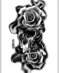 #skull #roses #rose #tattoo #design #digital #blackandgrey #bg #tattoos Tato Phoenix, Skull With Roses, Skull Rose Tattoos, Rose Tattoo Sleeve, Rose Tattoos For Men, Skull Sleeve Tattoos, Skull Sleeve, Black Rose Tattoos, Tattoo Zeichnungen