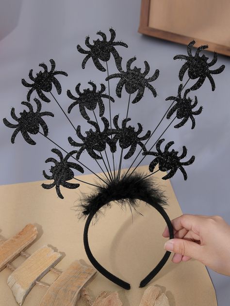 Black and White  Collar  Plastic   Embellished   Event & Party Supplies Halloween Head Bands Diy, Scary Accessories, Halloween Pauroso, Spider Headband, Costume Party Decorations, Halloween Glasses, Dulceros Halloween, Headband Costume, Elegant Halloween Decor