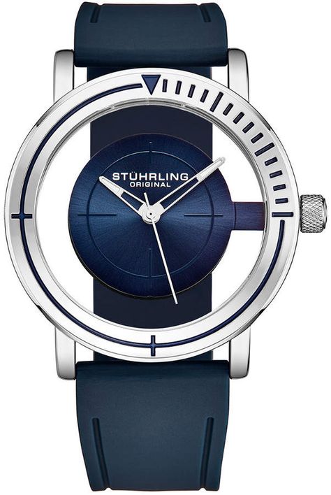 Stuhrling Original Men's Rubber Watch #afflink Black Pictures, Ring Guide, Rubber Watches, Casual Watches, Silicon Bands, Beautiful Watches, Blue And Black, Jewelry Rings Engagement, Watch Brands