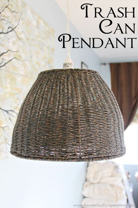 Trash Can Pendant Light Diy Pendant Light, Diy Lampe, Crafts For Teens To Make, Basket Lighting, Deco Luminaire, Antique Lighting, Outdoor Solar Lights, Décor Diy, Dollar Store Crafts