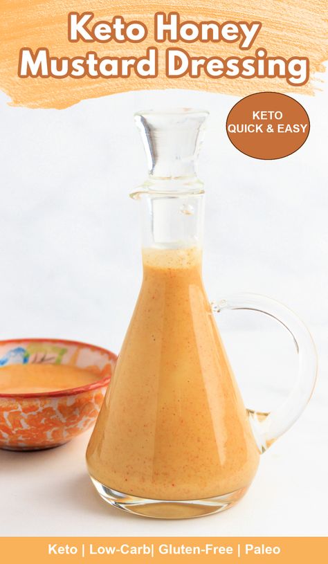 A small glass pitcher of honey mustard salad dressing. Sugar Free Honey Mustard Dressing, Keto Honey Mustard, Honey Mustard Dressing Recipe, Keto Honey, Mustard Dressing Recipe, Honey Mustard Sauce Recipe, Keto Condiments, Mustard Sauce Recipe, Crispy Chicken Salads