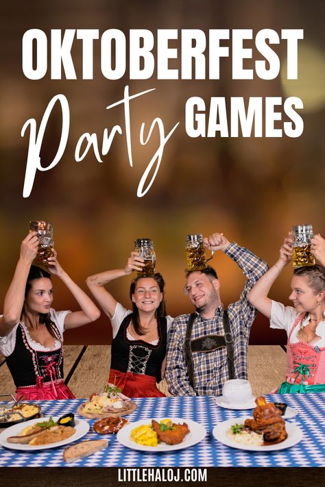 Family Friendly Oktoberfest, Oktoberfest Party Games For Adults, Oktoberfest Party Ideas Games, Octoberfest Party Ideas Decorations, Oktoberfest Drinking Games, Oktoberfest Home Party, Backyard Oktoberfest Party, Octoberfest Party Ideas Games, Oktoberfest Themed Birthday Party