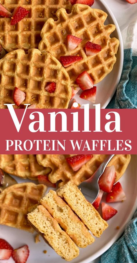 These low carb protein waffles are light and fluffy and perfect for a healthy breakfast. This easy protein waffle recipe requires just 5 ingredients: almond flour, pea protein, baking powder, egg and yogurt (dairy free or regular). This recipe is Paleo friendly, gluten free, dairy free and the waffles turn out crisp! #proteinwaffles #paleo #vanillaprotein #proteinpowder #lowcarbwaffles Protein Waffle Recipe, Paleo Baking Powder, Almond Flour Waffles, Low Carb Waffles, Dairy Free Protein, Easy Protein, Protein Baking, Waffles Easy, Gluten Free Protein