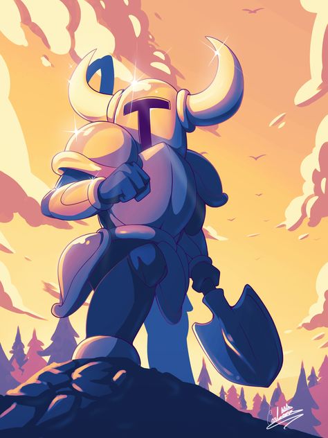 Shovel Knight Art, Stylized Knight, Shovel Knight, Indie Game Art, Arte 8 Bits, Knight Art, Clip Studio Paint, Video Game Characters, Video Game Art