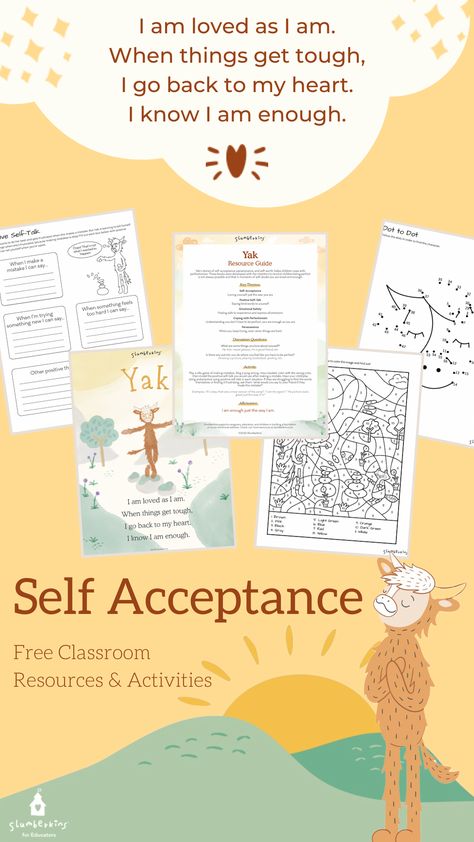 Free classroom activities and resources to promote self-acceptance for kids! Acceptance Activities For Kids, Acceptance Activities, Social Emotional Curriculum, Caregiver Resources, Book Character, Positive Self Talk, Emotional Skills, Feel Loved, Helping Children