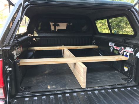 Truck Bed Sleeping Platform, Truck Bed Sleeping, Camping Romantic, Truck Bed Date, Truck Bed Drawers, Pickup Camping, Diy Truck Bedding, Camping Setup, Truck Bed Tent