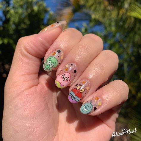 Well I promised you to redo my nails ☺️ Here you are my @spongebob themed 🧽 #handpainted Products used Colours @leafgelusa… | Instagram Spongebob Nail Art, Marvel Nails, Spongebob Nails, Acrylic Nails Almond Shape, Cartoon Nails, Animal Nail Art, Halloween Acrylic Nails, Art Deco Nails, Nails Yellow