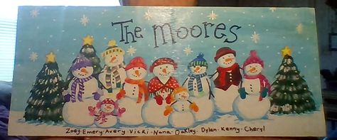 Snowman Family, Snowmen Family, Snowman Family Painting, Personalized Snowman Family Painting, Canvas Snowman Painting For Kids, Painted Snowman Family On Wood, Watercolor Snowman Family, Snowman Sign, Christmas Paintings On Canvas