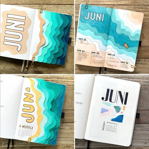 Ideas To Design Your Notebook, June Bujo Theme Ideas, June Journal Page, Bujo Summer Theme, Summer Bujo Themes, Bujo June Theme, Journal Ideas Summer, June Journal Cover, June Journal Ideas