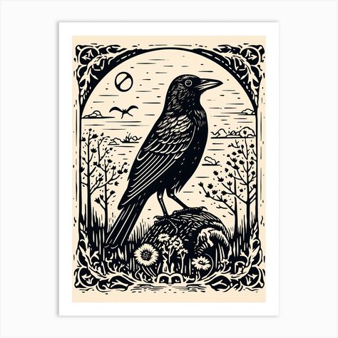 Fine art print using water-based inks on sustainably sourced cotton mix archival paper. • Available in multiple sizes • Trimmed with a 2cm / 1" border for framing • Available framed in white, black, and oak wooden frames. Tags: PJ-8349-4503 Raven Lino Print, Bird Linocut, Neck Tats, Acryl Art, Board Illustration, Crow Painting, Long Boards, Linocut Printmaking, Crow Art