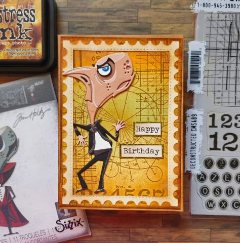 Happy sweet sixteen to my lovely niece! Sending a happy dance in a card! Combined the count with day of the dead to make a 'dancing' count... #timholtzaddicts #timholtz #timholtzdies #birthdaycard #diybirthdaycard #distressink #distressoxide #sizzix #sizzixdies #mysizzixstory #papercraft #papercrafts #craftersgonnacraft #craftersofinstagram #cardmaking #sss20yearsofdistress #papercrafting #cardsofinstagram #cardmakingideas Tim Holtz Colorize The Count, Tim Holtz Birthday Cards, Shutter Card, Tim Holtz Halloween, Happy 12th Birthday, Tim Holtz Ideas, Tim Holtz Dies, Mixed Media Art Techniques, Thinlits Dies