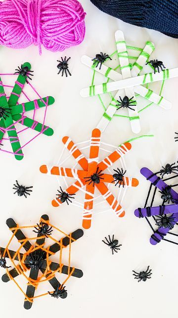 Kids Craft and Learning Page on Instagram: "Spiderweb Stick Crafts 🕸 follow @abcdeelearning for more craft ideas! 🕷Create a spiderweb by painting small popsicle sticks 🕸Hot glue them in a plus shape then make an X behind the plus 🧶Have the kids use colored yarn and wrap the yarn around the sticks 🕸Start at the bottom and work your way up when wrapping! Place a small piece of tape on the ends 🕷Add on some toy spiders ! Will you try this fun craft?" Spider Web Craft Popsicle Sticks, Popsicle Spider Web Craft, Popsicle Stick Spider Web Craft, Spider Web Popsicle Stick Craft, Spiderweb Popsicle Sticks, Popsicle Stick Spider Web, Halloween Crafts With Popsicle Sticks, Spiderweb Crafts For Kids, Things To Make With Popsicle Sticks