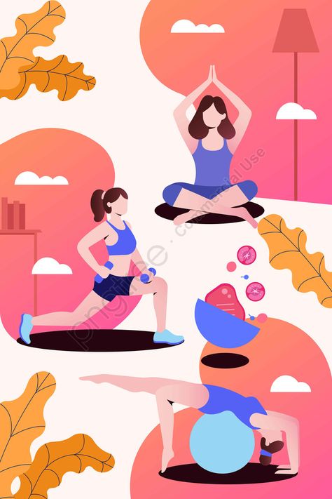 Training Illustration, Sports Illustrations Design, Running Illustration, Yoga Painting, Gradient Image, Yoga Illustration, Power Training, Kawaii Illustration, Sport Illustration