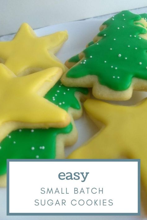 Small Batch Sugar Cookie Frosting, Small Batch Cookie Icing, Small Batch Cutout Sugar Cookies, Small Batch Sugar Cookie Cutouts, Small Batch Cut Out Cookies, Diy Sugar Cookie Icing, Small Batch Christmas Cookies, Small Batch Sugar Cookie Recipe, Sugar Cookie Recipe Small Batch