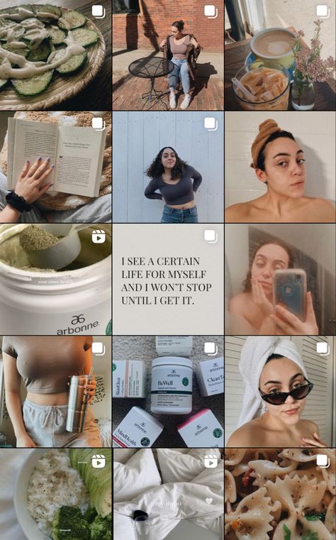 A snapshot of an Instagram feed. Health And Wellness Instagram Aesthetic, Instagram Wellness Post Ideas, Lifestyle Influencer Instagram Feed, Lifestyle Post Ideas Instagram, Lifestyle Instagram Ideas, Personal Instagram Post Ideas, Healthy Instagram Feed, Wellness Influencer Aesthetic, Lifestyle Content Ideas Instagram