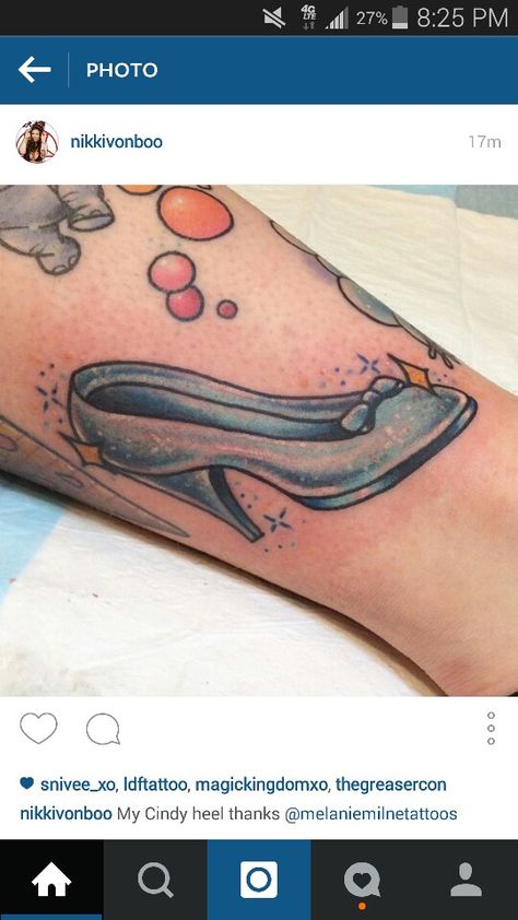 Cinderella glass slipper Cinderella Slipper Tattoo, Cinderella Glass Slipper Tattoo, Cinderella Shoe Tattoo, Cinderella Tattoo Small, Glass Slipper Tattoo, Tattoos Childhood, Cinderella Tattoos, Cinderella Tattoo, Shoe Tattoo