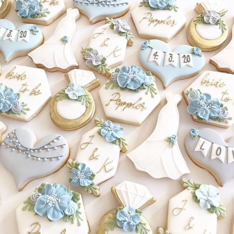 Bridal Shower Cookies Dusty Blue, Wedding Themed Cookies, Something Blue Cookies, Something Blue Bridal Shower Cookies, Blue Bridal Shower Cookies, Bridal Shower Cookies Ideas, Bridal Shower Cookies Decorated, Blue Bridal Shower Decorations, Writing Colors