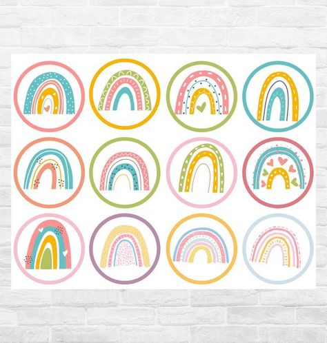 Rainbow Cupcake Toppers Printable Free, Doodle Cupcake, Rainbow Cupcake Toppers, Rainbow Doodle, Erin Condren Stickers, How To Make A Pom Pom, Rose Gold Party, Yarn Pom Pom, Rainbow Birthday Party