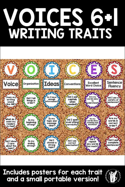 Teaching the 6+1 writing traits is easy with these cute polka dot-themed posters and aide! When used during the writing process students will be able to self-assess with this aid. Each circle asks 3-4 questions that students can use to make sure they are following the writing traits. It also comes with full-page circles to use for classroom displays. 6 Traits Of Writing, Writing Process Posters, Writing Bulletin Boards, Third Grade Lessons, Writing Traits, Third Grade Activities, Writing Voice, Writing Organization, Writing Posters