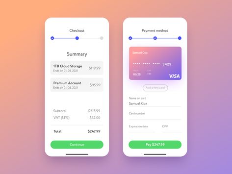 Credit Card Checkout — Daily UI 2 by Sebastian Appel Credit Card Checkout Ui Design, Payment Ui Design, Checkout Ui, Checkout Design, Card Ui, Credit Card Design, Credit Card App, Credit Card Application, Mobile App Design Inspiration