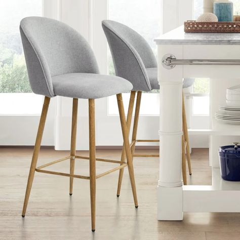 Upholstered Counter Stools, Kitchen Bar Stools, Counter Stool, Wood Metal, Simple Lines, Bar Furniture, Style Moderne, Kitchen Bar, Comfortable Seating