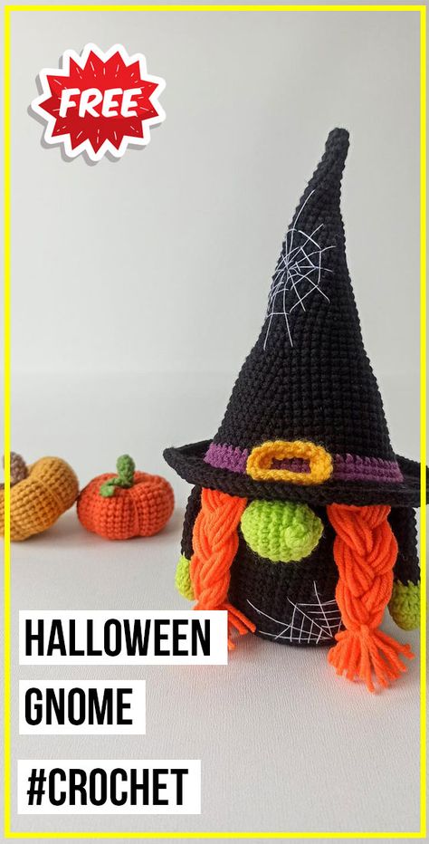 Halloween Crochet Gnome easy pattern - Easy Crochet Halloween Pattern for Beginners. Click to Try the Pattern #Halloween  #crochetpattern #crochet via @shareapattern.com Crocheted Halloween, Crochet Gnome, Gnome Crochet, Halloween Gnome, Halloween Crochet Patterns, Gnome Patterns, Toy Pattern, Halloween Crochet, Unique Halloween