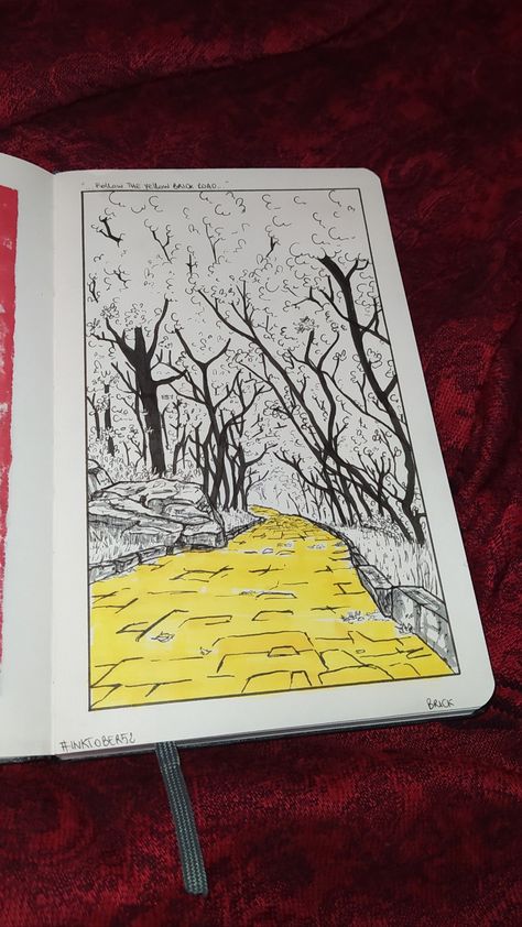 Brick Road Drawing, Goodbye Yellow Brick Road Tattoo, Road Inktober, Wizard Of Oz Drawing, Path Inktober, Path Drawing Inktober, Wizard Of Oz Yellow Brick Road, Road Drawing, Follow The Yellow Brick Road