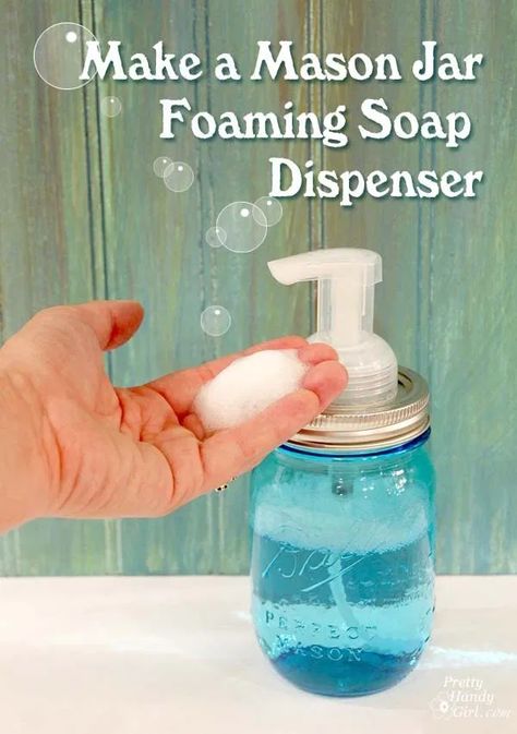 Diy Soap Dispenser Mason Jar, Soap Dispenser Diy, Foaming Soap Dispenser, Mason Jar Projects, Mason Jar Soap Dispenser, Foaming Soap, Foam Soap Dispenser, Ball Mason Jars, Mason Jar Crafts Diy