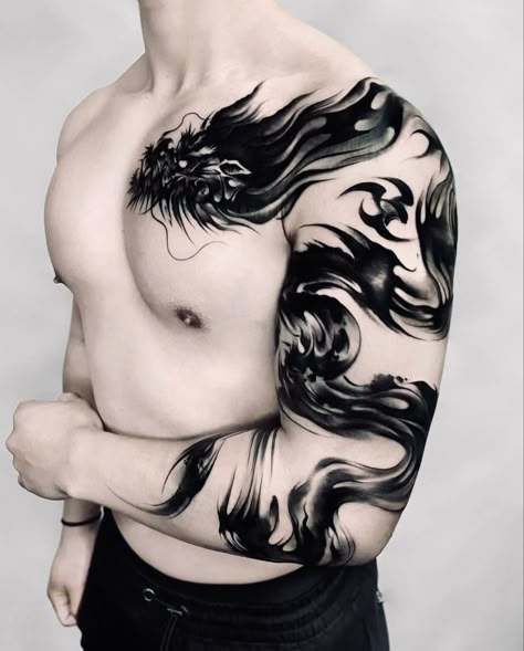 Simple Tattoos For Men, Aesthetics Tattoo, Best Tattoos For Men, Men Tattoo Ideas, Black Dragon Tattoo, Ink Master Tattoos, Dragon Tattoo Arm, Dragon Tattoos For Men, Green Tattoos