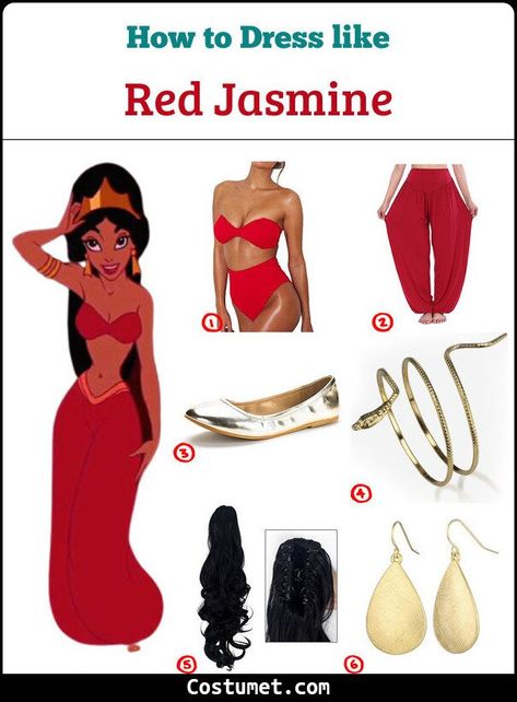 The Red Princess Jasmine (Aladdin) Costume for Cosplay & Halloween 2021 Red Princess Jasmine, Red Costume Ideas For Women, Jasmine Aladdin Costume, Jasmine Costume Diy, Jasmine Costume Women, Jasmine And Aladdin Costume, Princess Jasmine Halloween Costume, Red Jasmine, Jasmine Cosplay