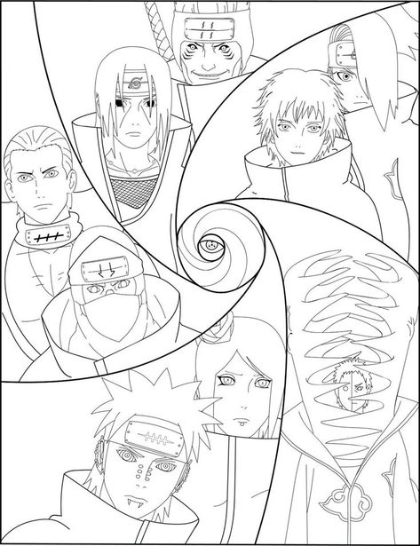 Drawing Anime Naruto Art, How To Draw Anime Characters, Akatsuki Sketch, Anime Outline, Anime Line Art, Naruto Coloring Pages, Naruto Drawings Easy, Naruto Painting, Manga Coloring Book