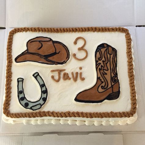 Cowboy cake for my nephew Cowboy Birthday Cake Boys, Rodeo Cakes For Boys, Cowboy Birthday Cake, Sheet Cakes Decorated, Western Cake, Cowboy Birthday Cakes, Cowboy Cake, Cowboy Cakes, Cow Cakes