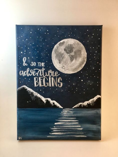 A5 Sketchbook, Canvas Painting Quotes, Quote Painting, Painting Moon, Calligraphy Ideas, Art Time, Time Pass, The Adventure Begins, Cute Canvas Paintings