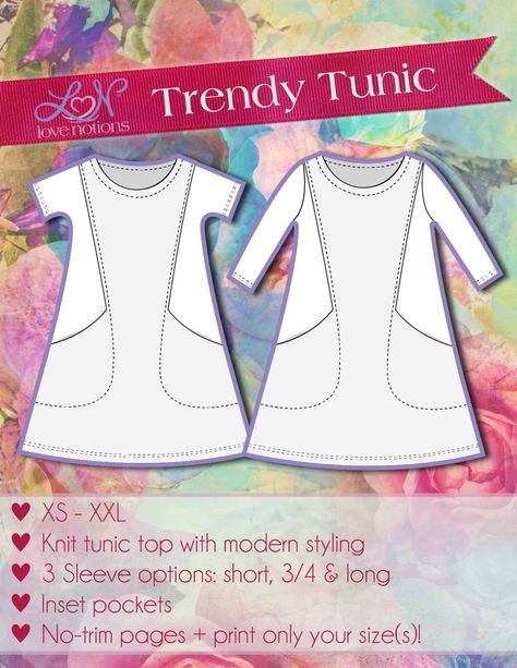 Trendy Tunic, Tunic Sewing Patterns, Girls Tunics, Make Your Own Clothes, Knit Fabrics, Indie Sewing Patterns, Tunic Pattern, Sewing Gifts, Tunic Styles