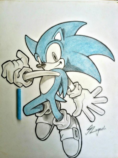 Sonic The Hedgehog  Pencil X Chalk Sonic Drawing Pencil, Drawing Sonic, Silver Sonic, Sonic Drawing, How To Draw Sonic, Hedgehog Drawing, Tinkerbell Disney, Drawing Superheroes, Cartoon Coloring Pages