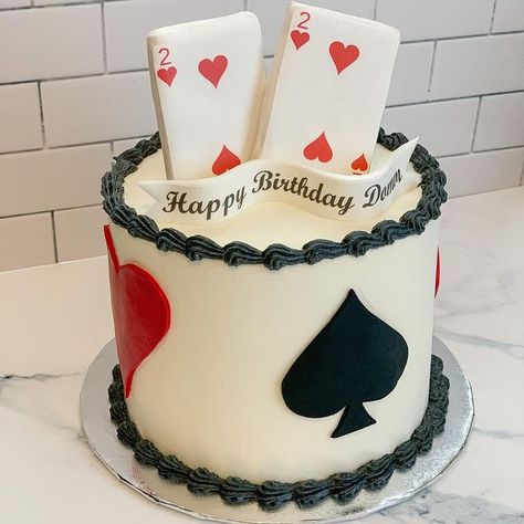 The Heart & Spade Card theme birthday cake for 2 yrs old looks so beautiful! The design is suitable for birthdays, anniversaries, card game parties, and age-appropriate for all. Image Source: ambrosialsweettreats #CakeDesign #Cardgame #BirthdayCake Playing Card Birthday Cake, Gambling Cake Ideas, Playing Cards Cake Design, Poker Birthday Cake, Cards Theme Cake, Poker Cake For Men, Deck Of Cards Cake, Poker Theme Cake, Casino Birthday Cake