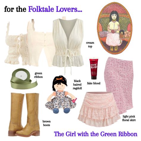 The Girl With The Green Ribbon Halloween, Girl With Green Ribbon Costume, Girl With The Green Ribbon Costume, Jenny Green Ribbon Costume, Green Ribbon Girl, The Girl With The Green Ribbon, The Green Ribbon Costume, Costume For Brown Hair, Girl With Green Ribbon