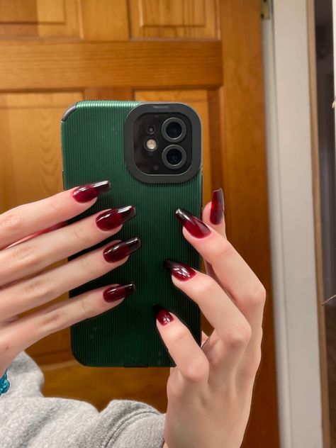 Dark Red Transparent Nails, Dark Red Jelly Nails, Red Jelly Nails, Nails Wine Red, Nail Contest, Translucent Nails, Blood Nails, Dark Red Nails, Witch Nails