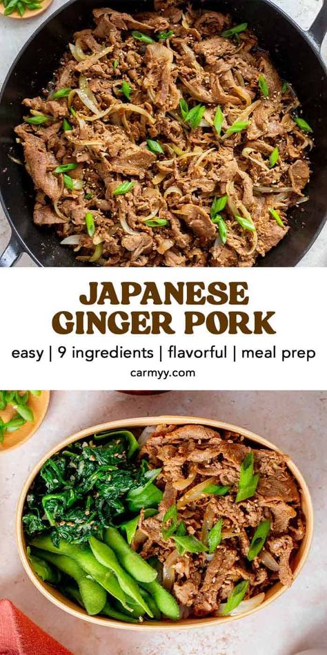 This simple but delicious Japanese ginger pork (also known as Shogayaki), come together with only a handful of ingredients. Thinly sliced pork marinated in a sweet and savory aromatic gingery sauce and then quickly sautéed, this dish is so flavorful and easy to make for a weeknight dinner. Pork Meal Prep, Japanese Ginger, Ginger Pork, Pork Dinner, Spicy Pork, Health Dinner, Easy Pork, Health Dinner Recipes, Grilled Pork