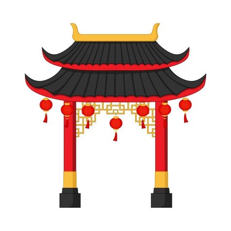 Chinese gate and paper lamp isolated on ... | Premium Vector #Freepik #vector #japanese-culture #japan-culture #japan #japan-house Chinese Decorations Party, Chinese Gate, Chinese Christmas, Chinese New Year Zodiac, Chinese Party, Chinese New Year Food, Japanese Party, Exhibition Display Design, Asian Party