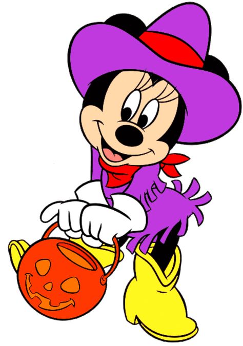 Disney Halloween Minnie Mouse  Country cowgirl with pumpkin bucket for trick or treating Minnie Mouse Cowgirl, Minnie Mouse Images, Pumpkin Images, Halloween Characters, Minnie Mouse Halloween, Mickey Y Minnie, Character Graphic, Computerized Embroidery, Disney Character