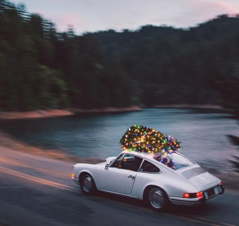 Huckberry's Porsche 912 with Christmas Tree on top Driving Home For Christmas, Porsche 912, Porsche 930, Porsche Classic, Porsche 993, Porsche 964, Vintage Porsche, Christmas Car, Planet Blue