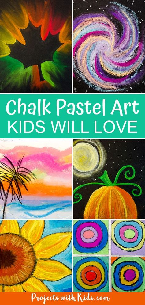 Fun and easy chalk pastel art for kids to create! Ideas for different seasons, holidays or anytime that kids of all ages will love. #projectswithkids #chalkpastels #kidsart Chalk Pastel Art For Kids, Art Creative Ideas, Chalk Pastel Art, Soft Pastel Art, Fall Art Projects, Pumpkin Painting Ideas, Chalk Pastel, Collage Art Projects, Pastel Sec