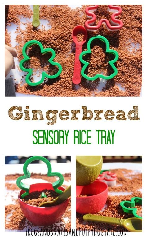 gingerbread scented sensory rice play activity idea for kids Gingerbread Sensory, Kids Make Christmas Ornaments, December Themes, Tk Ideas, Prek Christmas, December Preschool, Preschool Cooking, Sensory Rice, Gingerbread Unit